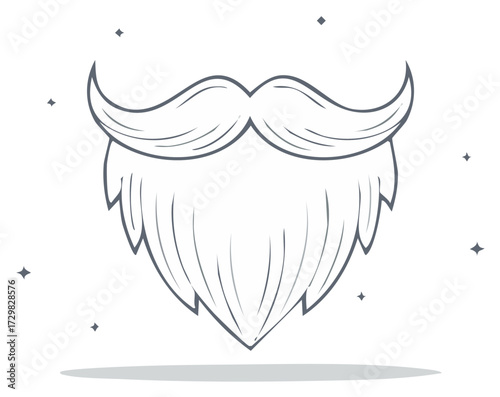 Hand drawn whimsical beard and mustache illustration. Line art icon for Santa Claus or a wizard character.