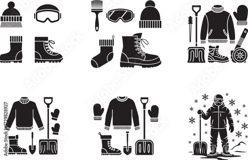 Winter clothing and snow removal tools winter hat ski goggles
