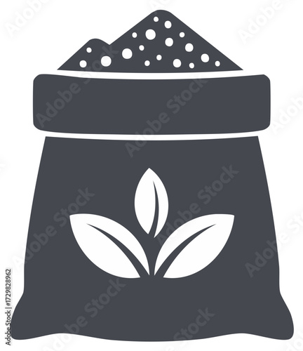 Bag of organic fertilizer or soil with a leaf logo for gardening and agriculture