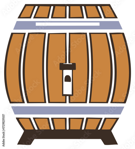 Classic Oak Wood Cask with Spigot for Beverage Alcohol Distribution Illustration