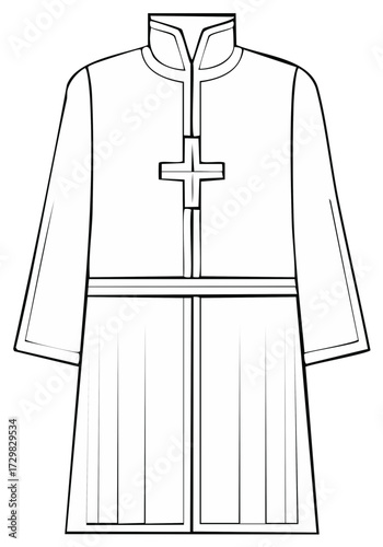 Clerical Robe with Cross Outline Illustration for Religious Garment Design Templates