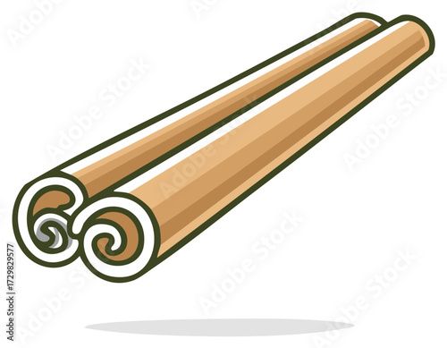 Cartoon illustration of two cinnamon sticks on the diagonal