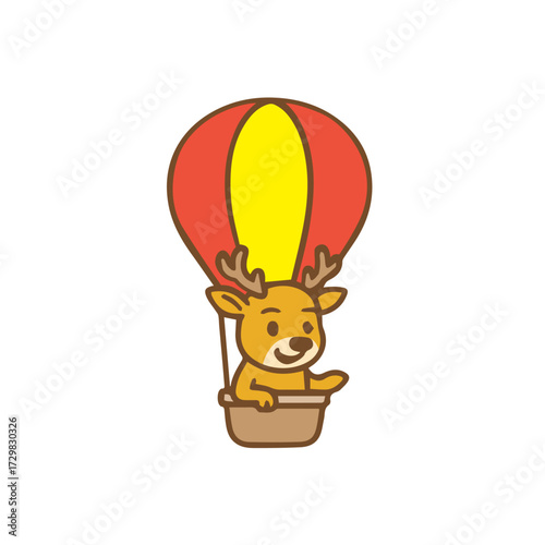 Cute Reindeer in a Hot Air Balloon Flying High