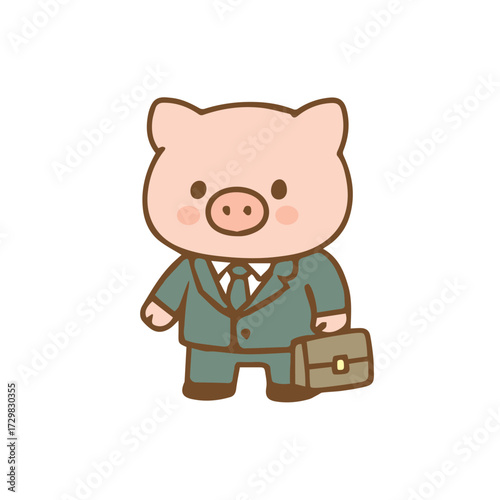 Cute Pig in a Suit with Briefcase