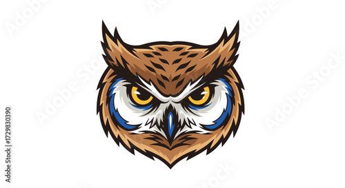 Intricate owl mascot head with focused gaze and majestic feathered detail design