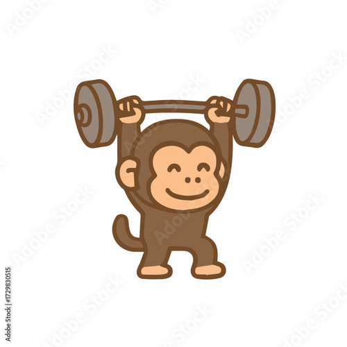 Monkey lifting weights, fitness and strength training cartoon
