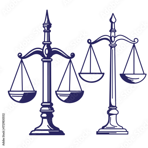 Elegant and symbolic vector illustration of two justice scales on a clean white background
