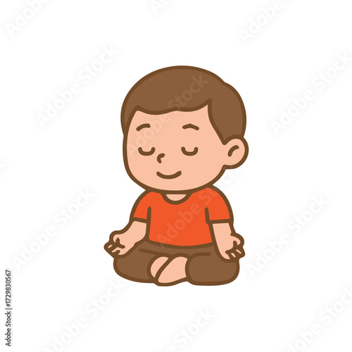 Meditating Boy in Lotus Position, Cartoon Style