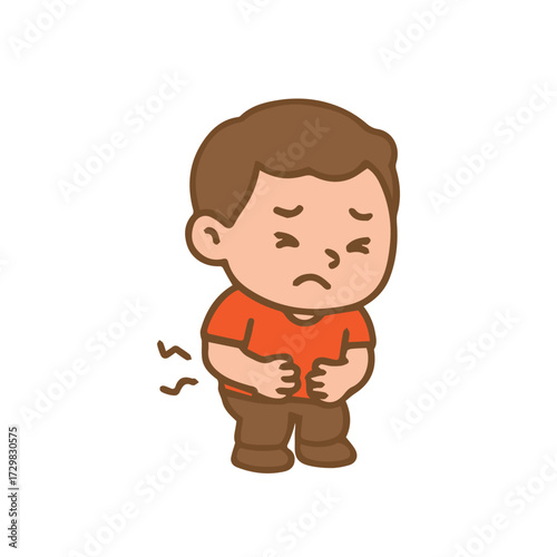 Cute Cartoon Boy with Stomach Ache