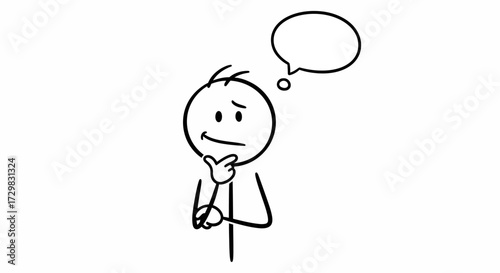 A stick figure is depicted in a state of contemplation with a thought bubble above its head.
