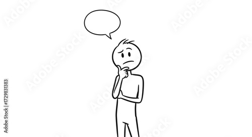 A simple line drawing of a stick figure pondering a thought, with a speech bubble.