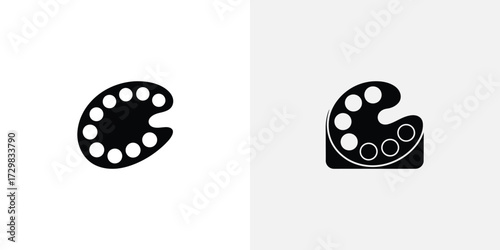 Two Black and White Paint Palettes Artistic Tools for Mixing Colors Iconography