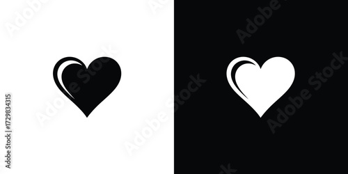 Two Hearts Black and White Inversion Design Love Icon Simple Minimal