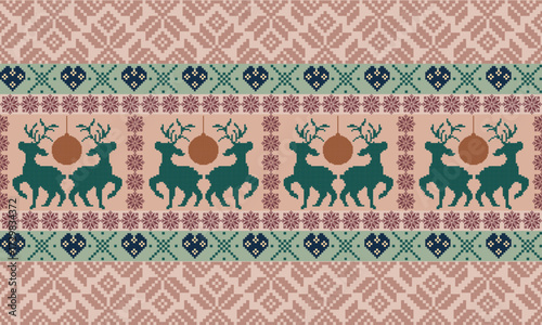 Reindeer Stripe Seamless with Cozy Folk Motifs