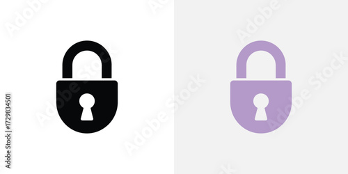 Two Isolated Padlock Icons Black and Lavender Purple Simple Security Design