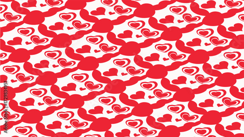 Illustration of a seamless pattern background with hearts arranged in a long row.