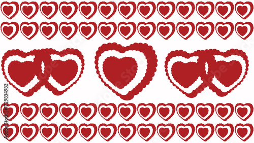 Illustration of a seamless pattern background with hearts arranged in a long row.