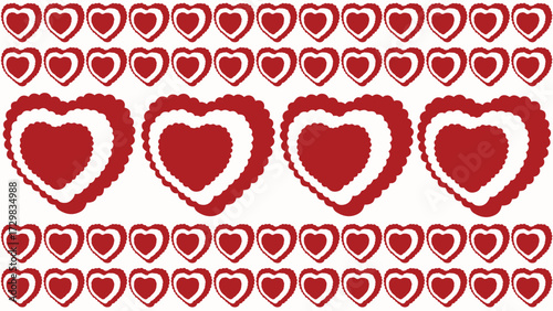 Illustration of a seamless pattern background with hearts arranged in a long row.