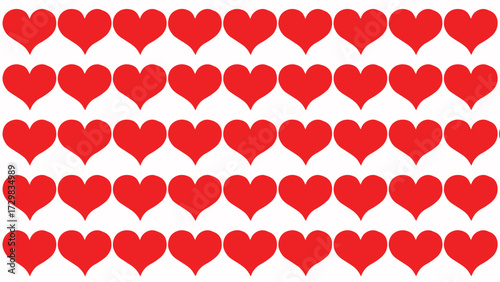 Illustration of a seamless pattern background with hearts arranged in a long row.