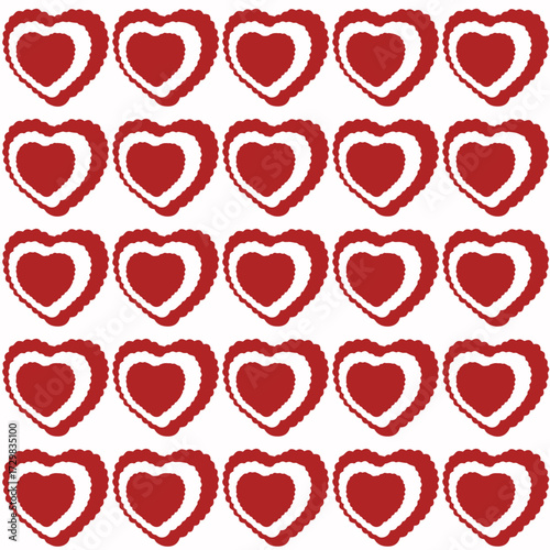 Illustration of a seamless pattern background with hearts arranged in a long row.