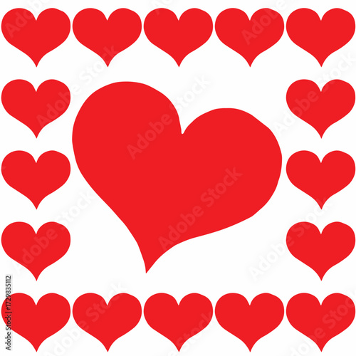 Illustration of a seamless pattern background with hearts arranged in a long row.