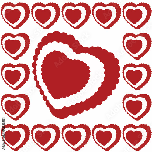 Illustration of a seamless pattern background with hearts arranged in a long row.