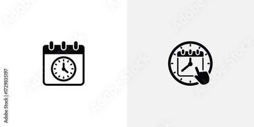 Two Time Management Icons Featuring Calendar and Clock Elements on White Background