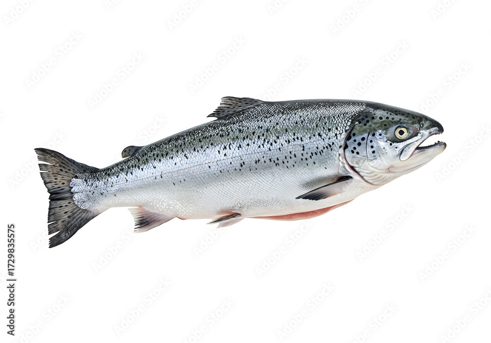 Obraz premium Freshly caught fish on an isolated white background, perfect for culinary arts or healthy food illustrations and seafood recipes. Raw fish ready to cook.