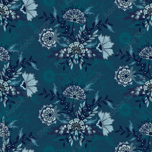 Floral seamless folk pattern, ethnic folklore flowers. Ethnic flowers, Jacobean traditional style on a white background. Classic indian motifs, trendy vector illustration