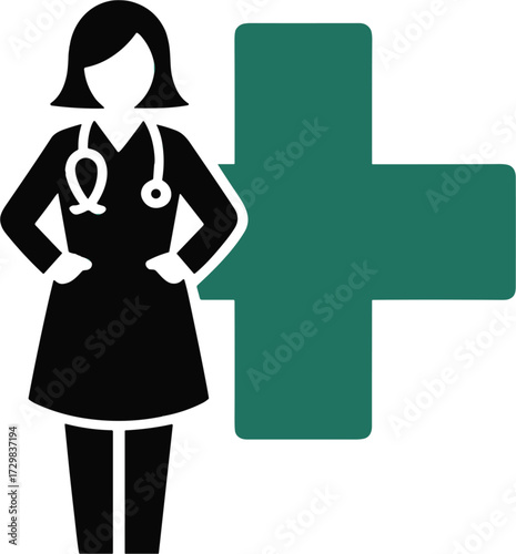 Medical Doctor Woman with Plus Sign