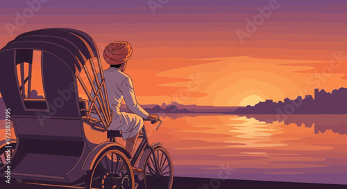 Rickshaw ride at sunset illustration evokes a sense of peaceful nostalgia and wanderlust a serene