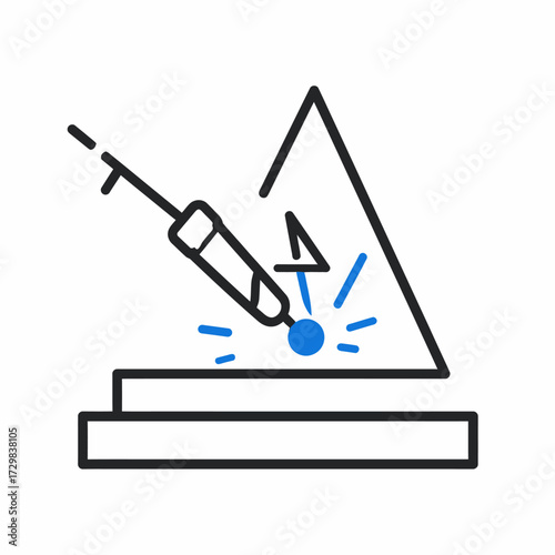 Industrial welding process icon featuring a precision torch igniting sparks on a metallic structure, representing manufacturing, construction, and advanced fabrication technology