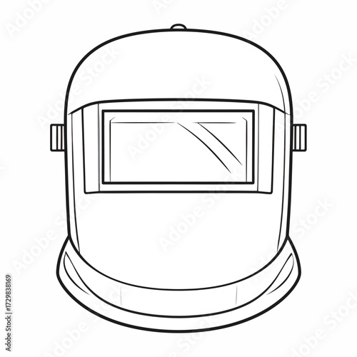 Line art illustration of a welding helmet for safety and protection in industrial settings
