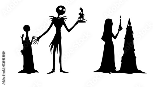 Nightmare Before Christmas Jack and Sally Silhouette Vector Illustration
