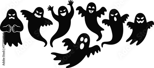 Halloween ghosts spooky silhouettes for holiday decoration and design element