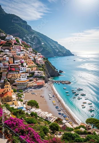 Scenic view of the colorful village of Positano on the Amalfi Coast in Italy