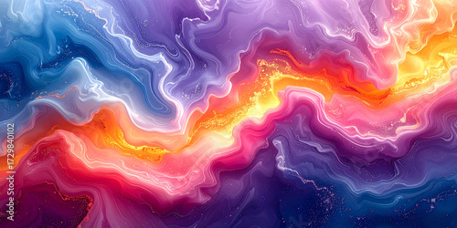 Vibrant abstract flow of colorful cosmic energy, swirling through a dreamlike nebula of radiant light and ethereal smoke patterns, creating a dynamic background