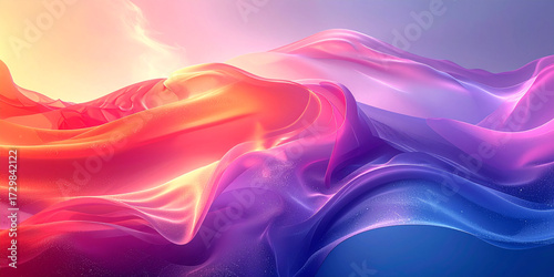 Vibrant Abstract Flowing Fabric Waves in Warm and Cool Hues, Digital Art