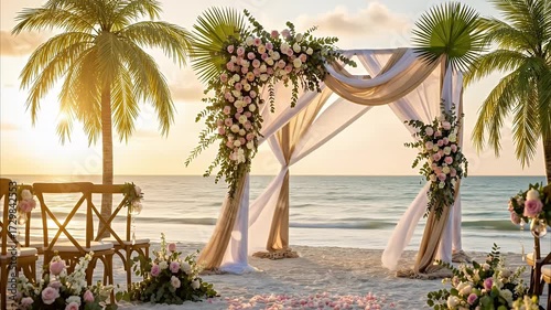 Romantic Beach Wedding Ceremony at Sunset
