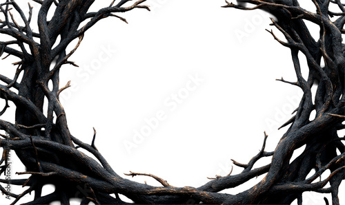 Twisted Black Tree Branch Frame for Halloween Decorations Isolate on Transparent Background, cutout, png