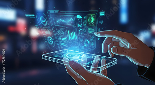 Augmented Reality Interface on Mobile Device Futuristic Tech Display