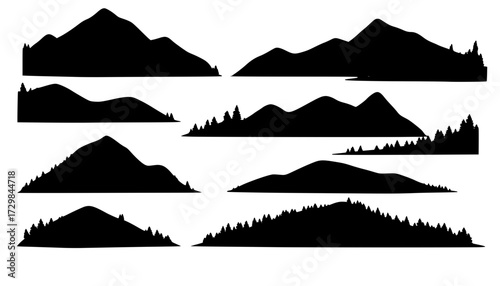 Scenic mountain range silhouette illustration forested hills peaceful landscape
