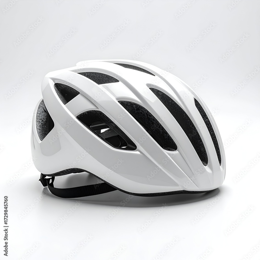 Fototapeta premium White bicycle helmet with vents, adjustable straps, and comfortable interior, on white