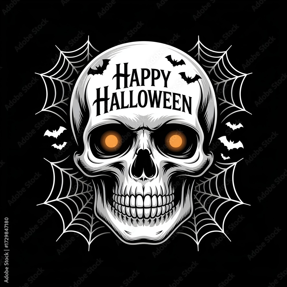 Fototapeta premium Glowing Skull with Webs – Happy Halloween Horror Art
