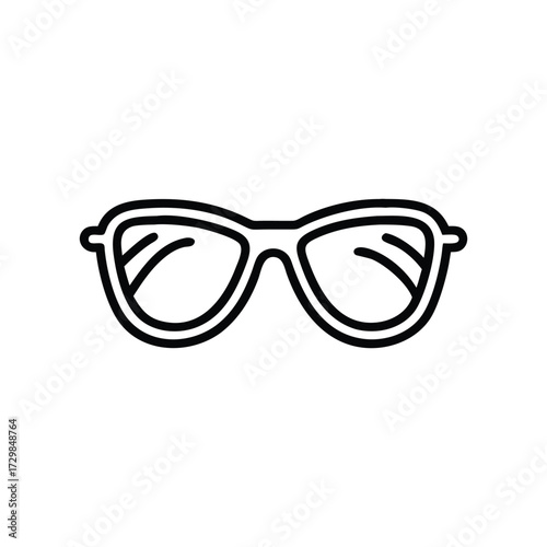 A drawing of thickrimmed glasses featuring curved lenses