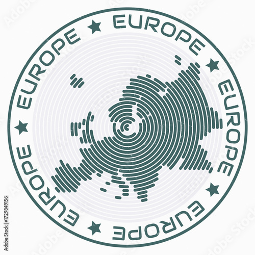 Europe map with round title. Continent shape rings. Europe text around the continent boundary shape. Vibrant vector illustration.