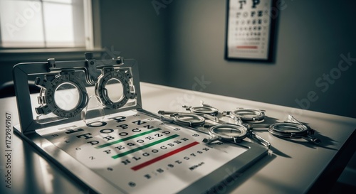 Eye exam tools on a table