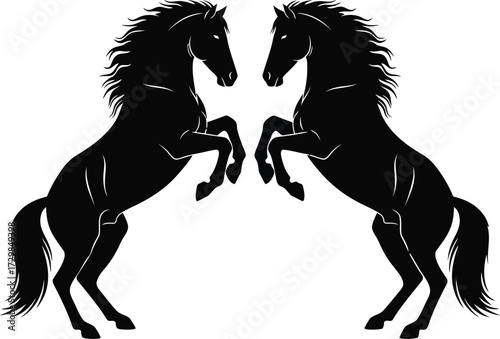 Elegant silhouette of two rearing horses facing each other, , symbolizing strength, freedom, and majestic beauty of equine grace