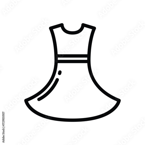 A line drawing of a dress with a fitted bodice defined waist and flared skirt