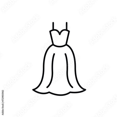 A line drawing of a dress with a sweetheart neckline and flared skirt